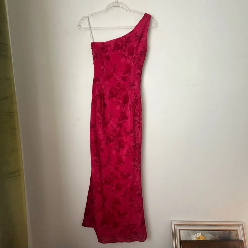 Chika Red Watercolor Print One Shoulder Maxi Dress 0 - Image 11