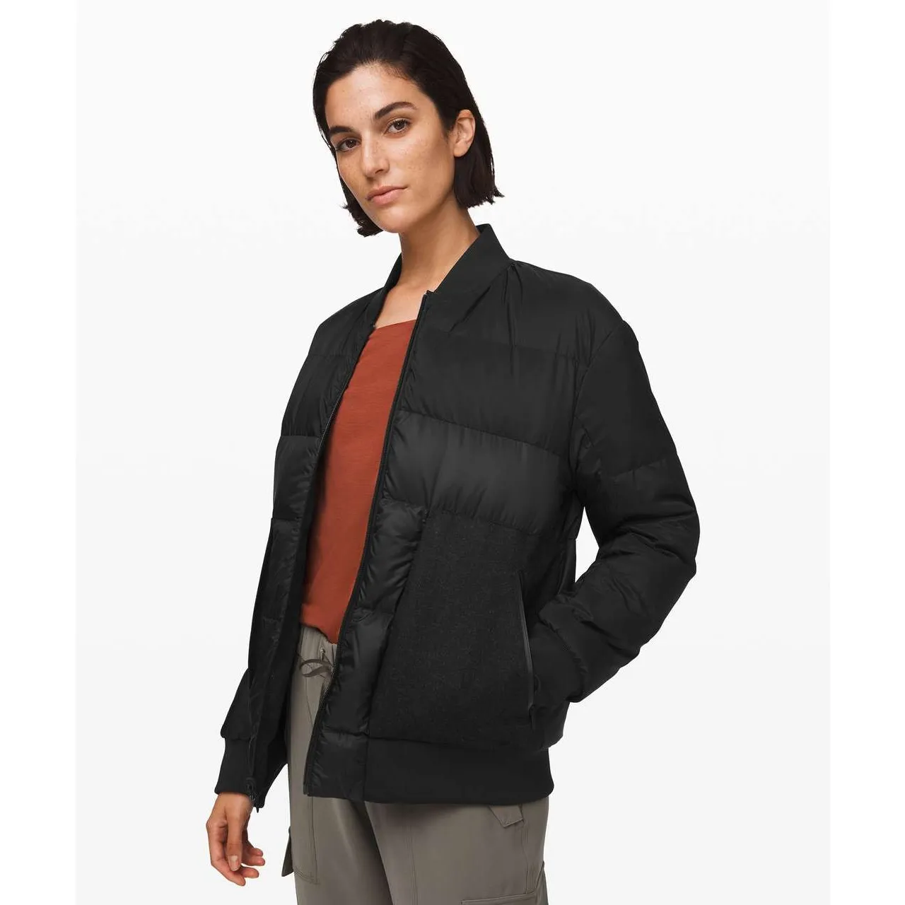Lululemon Roam Far Reversible Wool Bomber Jacket Heather Gray/ Black Size 4 - Image 4