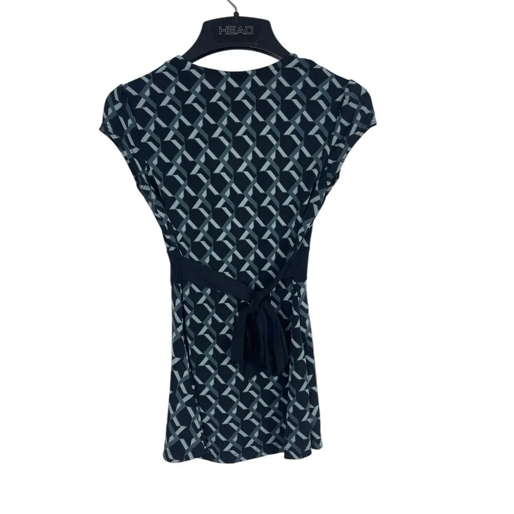 VTG 90s Y2K Suzy Shier Black Geometric Short Sleeve Empire Waist Top XS 2000s - Image 3