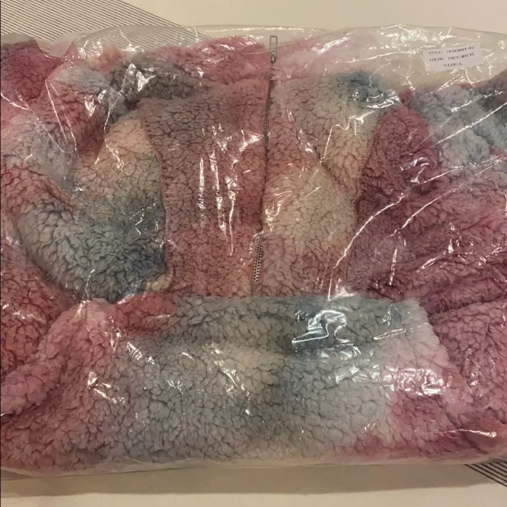 PEACH LOVE Sherpa Fleece Tie Dye Half Zip Mauve - Image 4