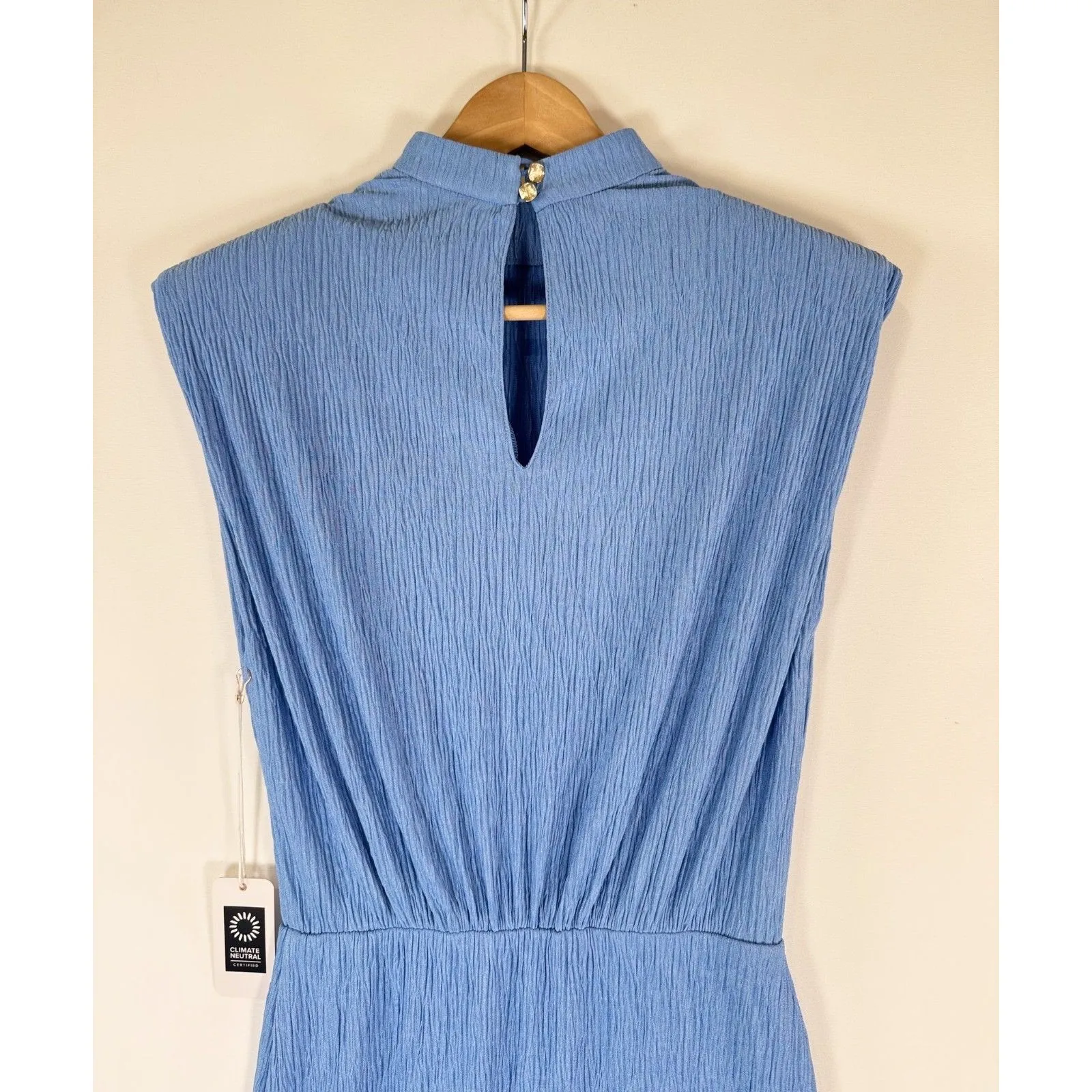 NWT Saylor Dress Blue Fione Plisse Maxi Crinkle Pleat Blouson Slit Stretch XS - Image 10