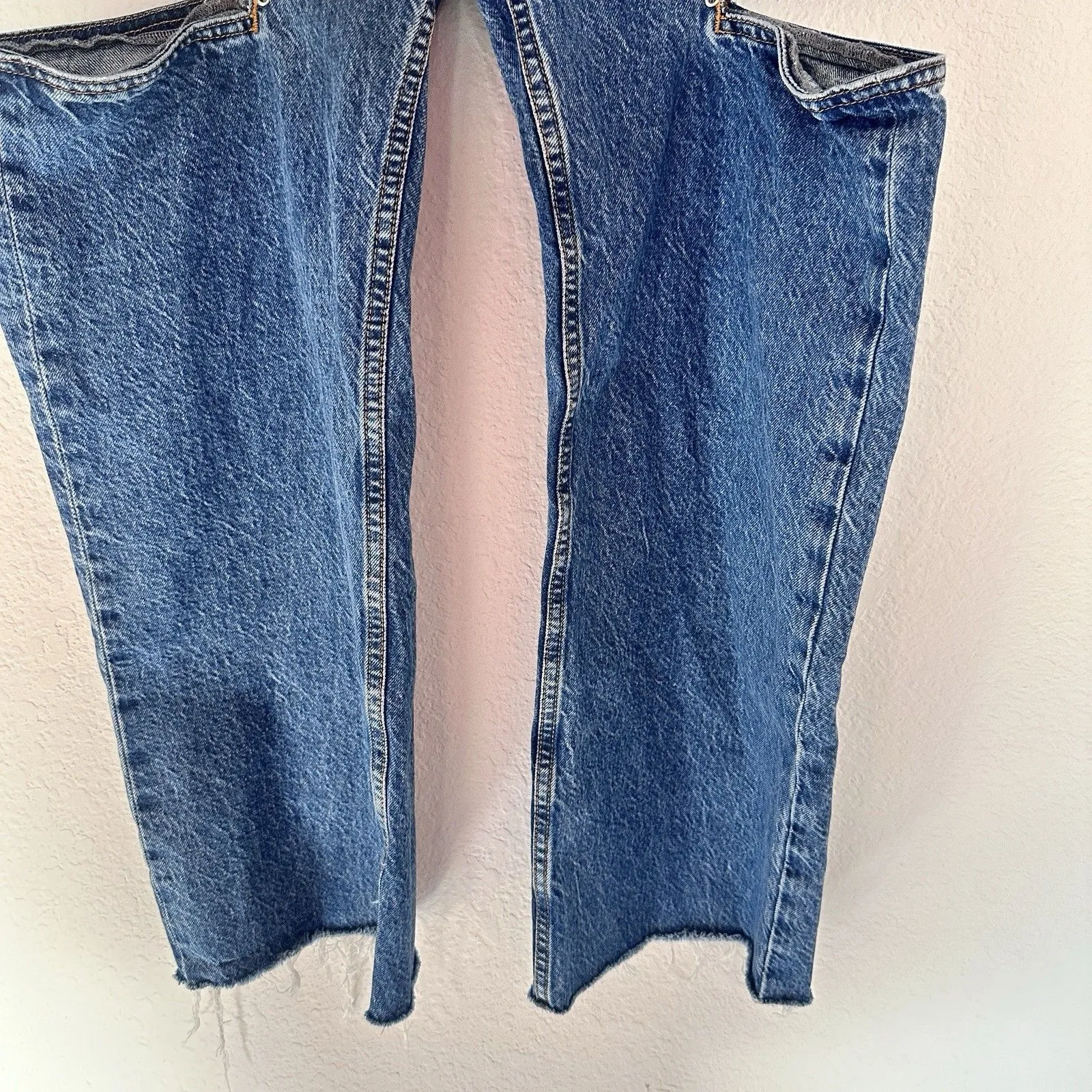 Zara Z1975 Mid Waist Straight Leg Cut Out Jewel Jeans in blue denim 4 - Image 7