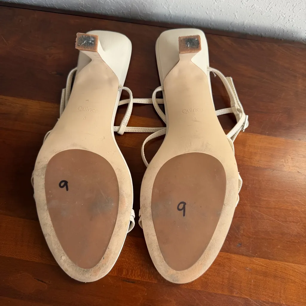 Quince Bone White Italian Leather 70mm Strappy Kitten Heel Women 8 Bride Elegant - Image 7