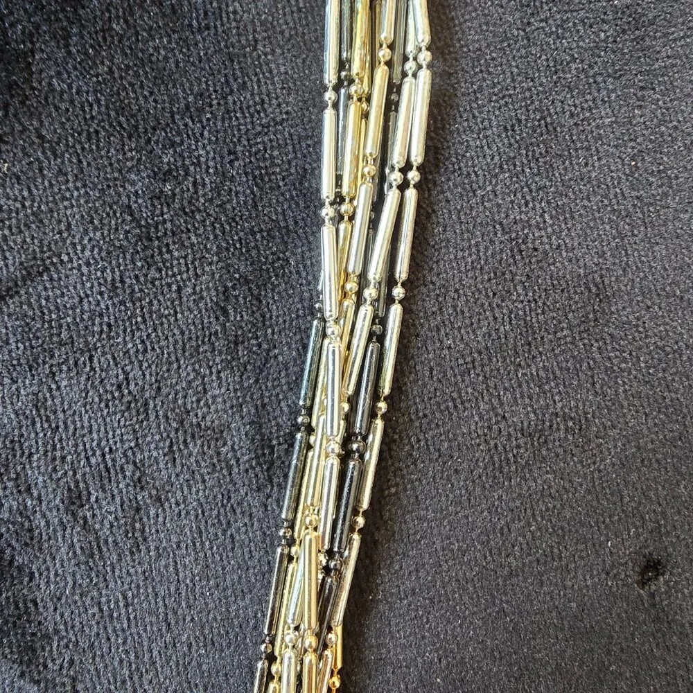 Womens Gold & Silver Tone Black Multiple Layered Chain Necklace w/ Lobster Clasp - Image 4