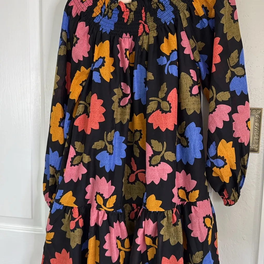 J. Marie oversized floral dark floral tiered long sleeve short dress Black - Image 12