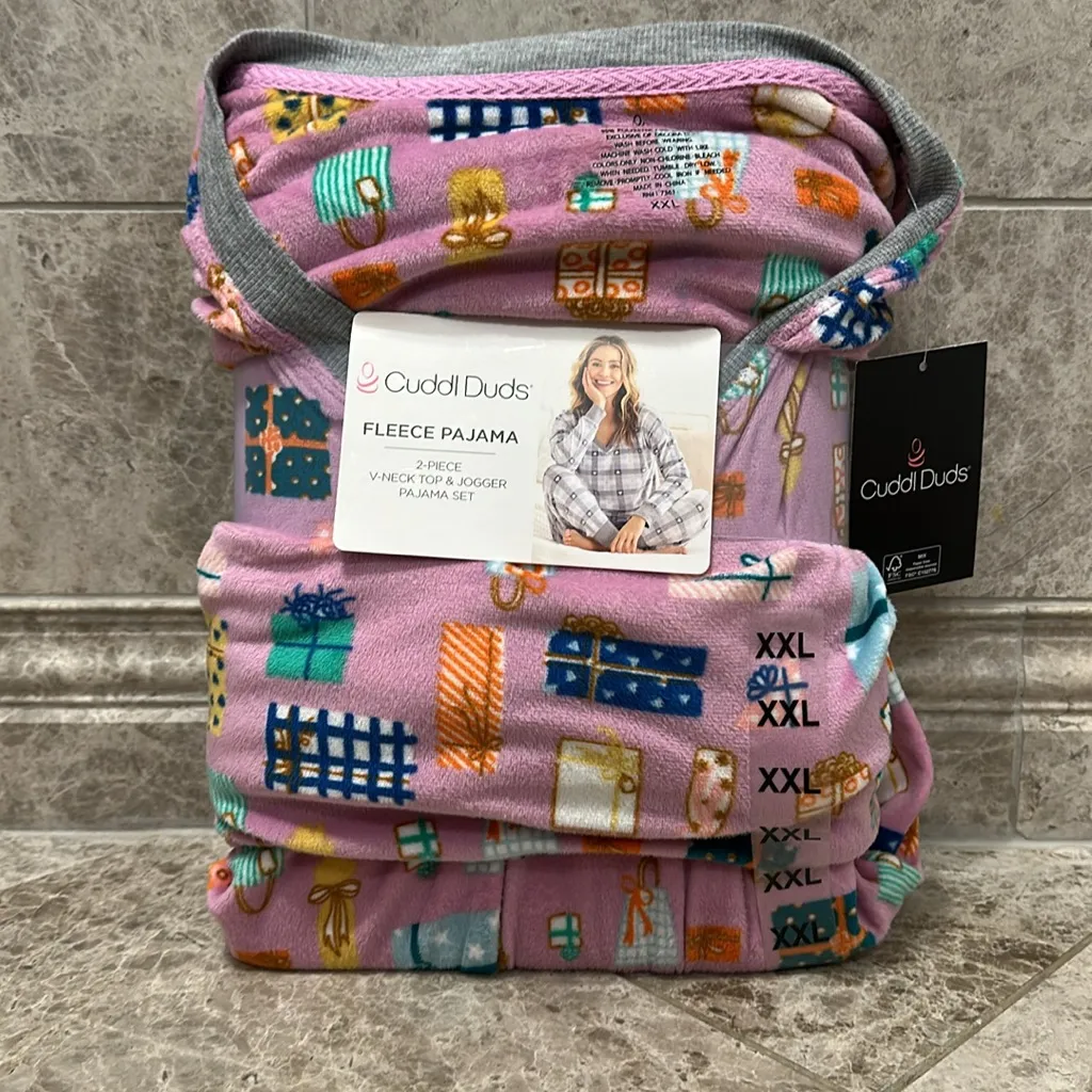 Cuddl Duds Velour Fleece V Neck PJ Pajama Set NEW Colorful Gifts Presents XXL - Image 2
