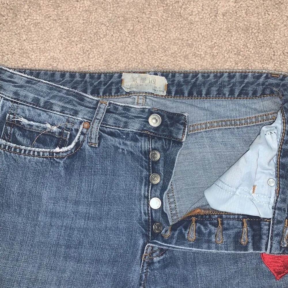 We The Free Button Fly Mid Rise Raw Hem Denim Red Heart Jeans Womens Sz 26 - Image 4