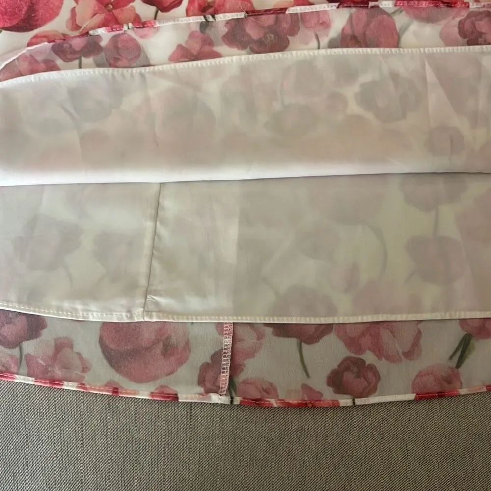 Samantha Sipos Medium Pink Strawberry Floral Front Tie Ruffles Midi Dress Kawaii Pink - Image 10