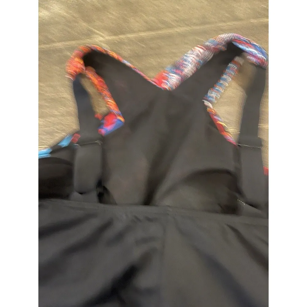 GREAT LENGTHS BY LONGITUDE Size 16 Multi Jungle Crossover Halter Swimsuit Beach Black - Image 6