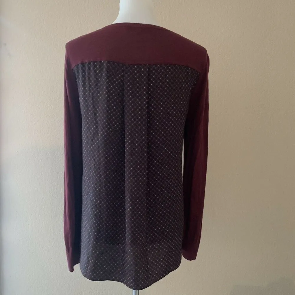 Ann Taylor LOFT Burgundy Mixed Media Blouse - Image 4