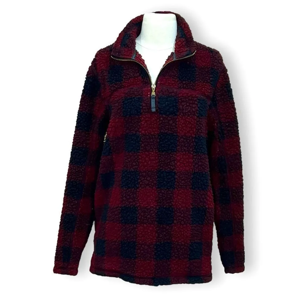 Alpine Sherpa Buffalo Plaid Tunic Pullover Size Small Black - Image 2