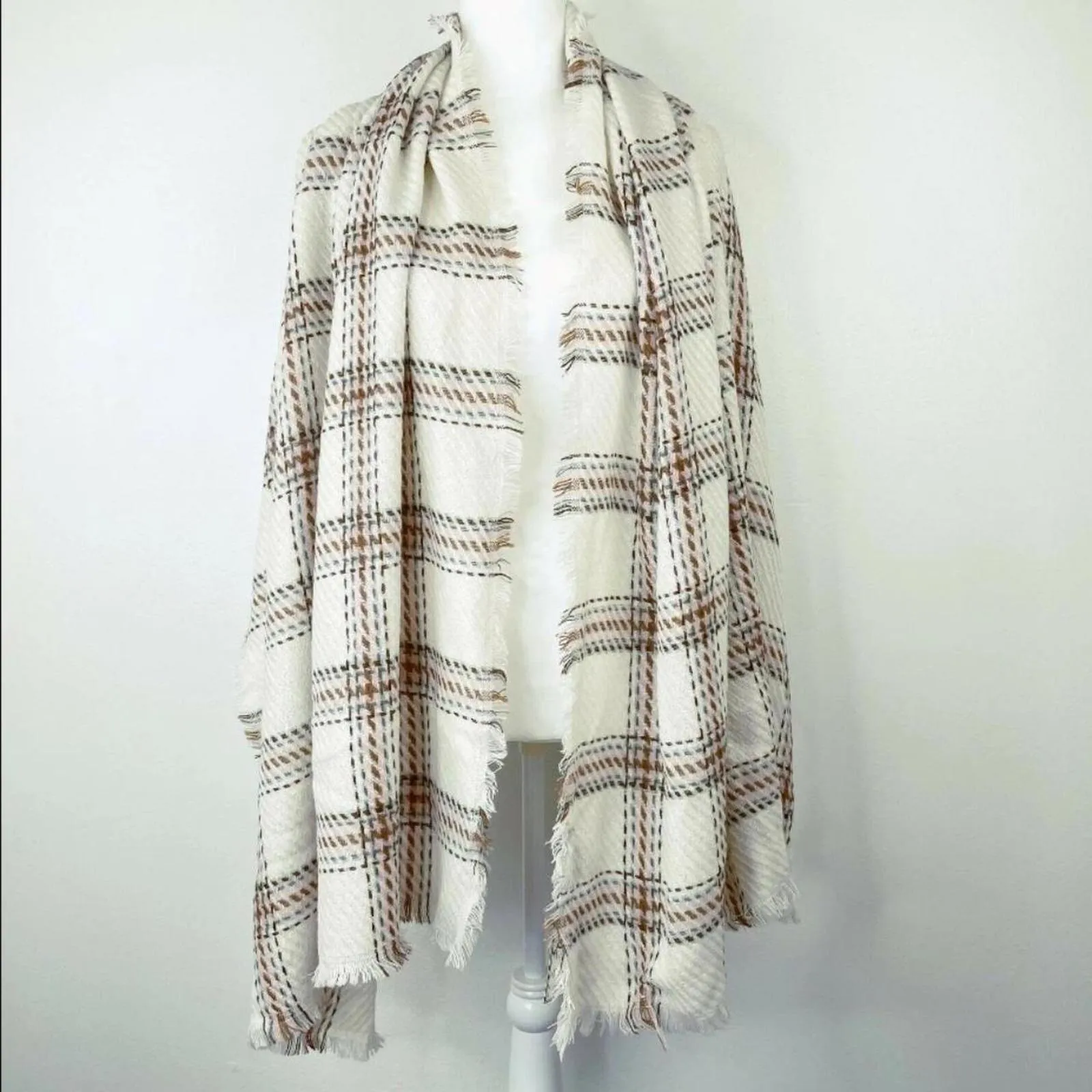Cejon Heritage Women's Plaid Woven Scarf Wrap Shawl White - Image 6