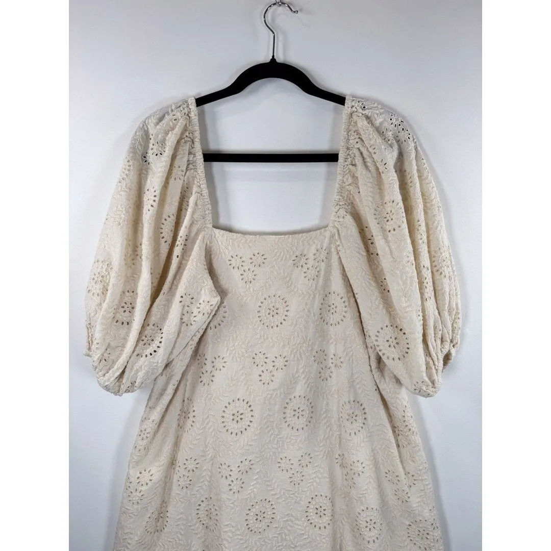 Jen's Pirate Booty Womens Dress Beige Mini Eyelet Puffed Babydoll A Line Small - Image 10