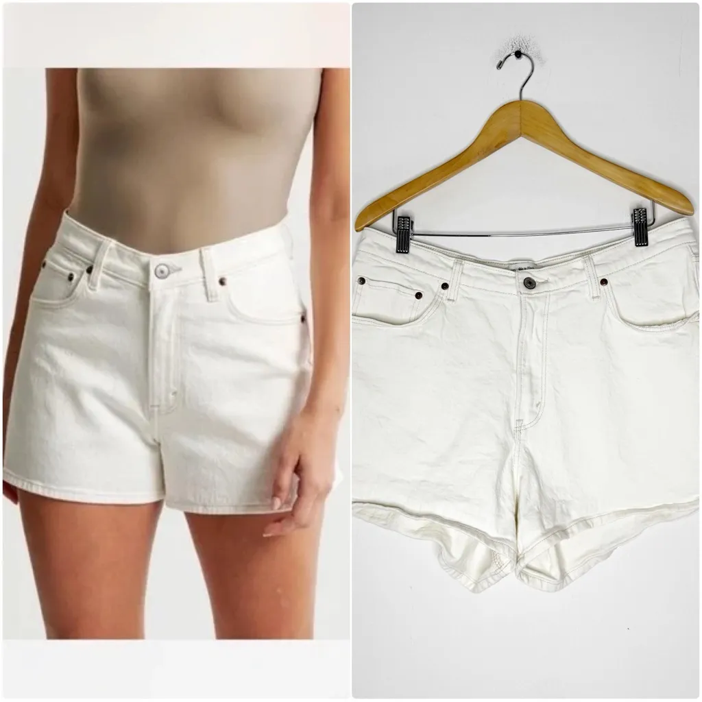 Abercrombie & Fitch 90s Relaxed Cutoff Shorts Size 14 Curve Love White - Image 2