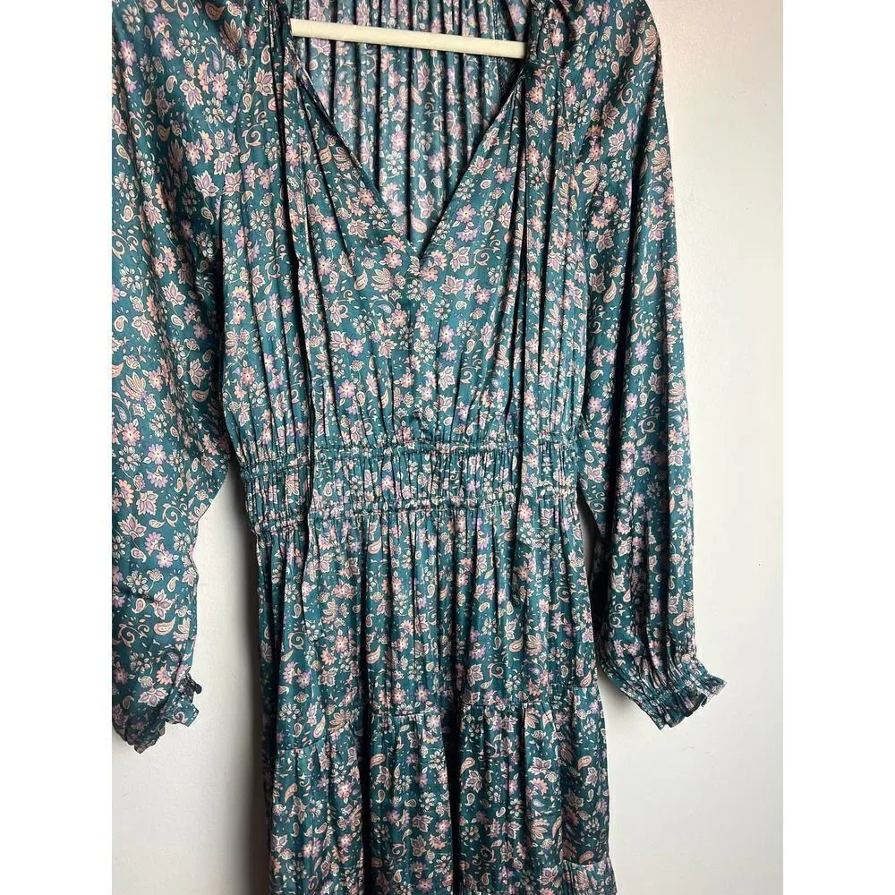 Anthropologie Current Air Tiered Green and Pink Floral Mini Dress Sz. S - Image 4