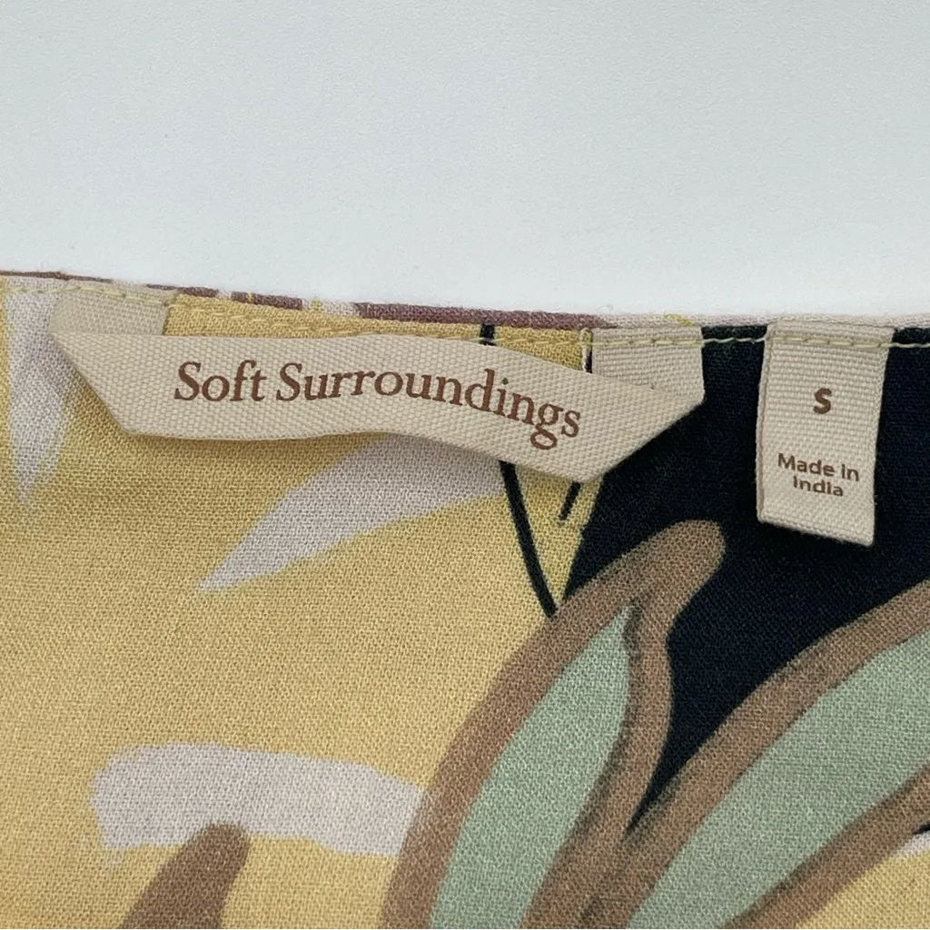 Soft Surroundings Vigne Tropical Yellow Black Shell Tunic Blouse Pearl Sz Small - Image 7