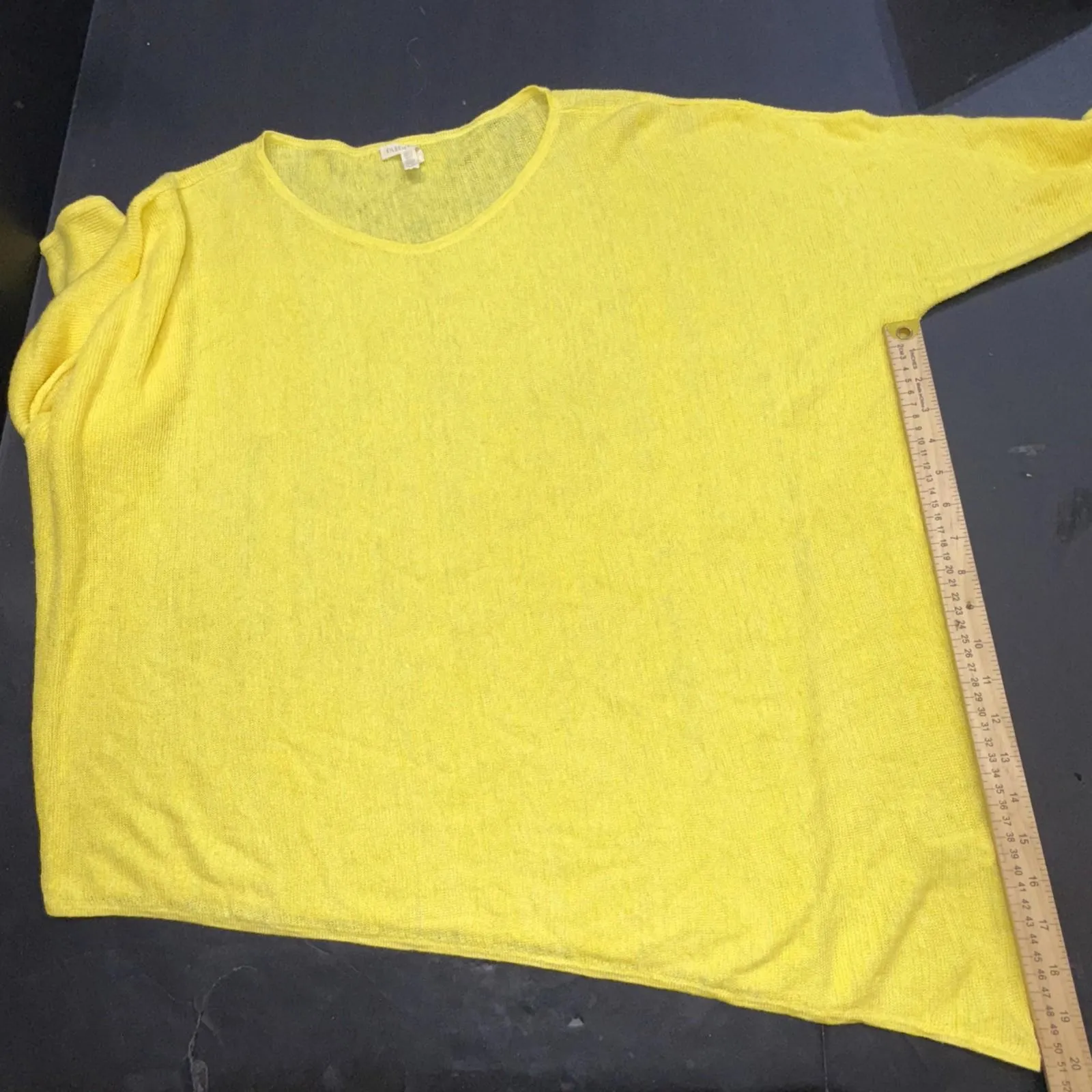 Eileen Fisher Organic Linen Yellow Boxy Top Luxury Boatneck Tunic Casual Medium - Image 13