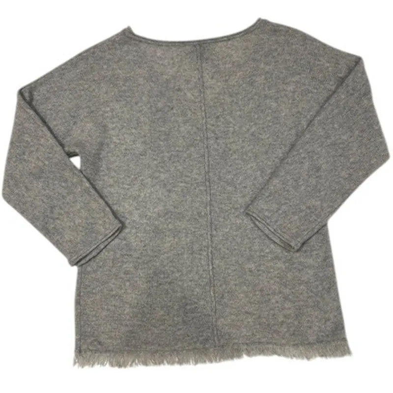 AMICI Pure Women's 100% Cashmere Sweater SMALL V Neck Fringe 3/4 Dolman Sleeve Gray - Image 3