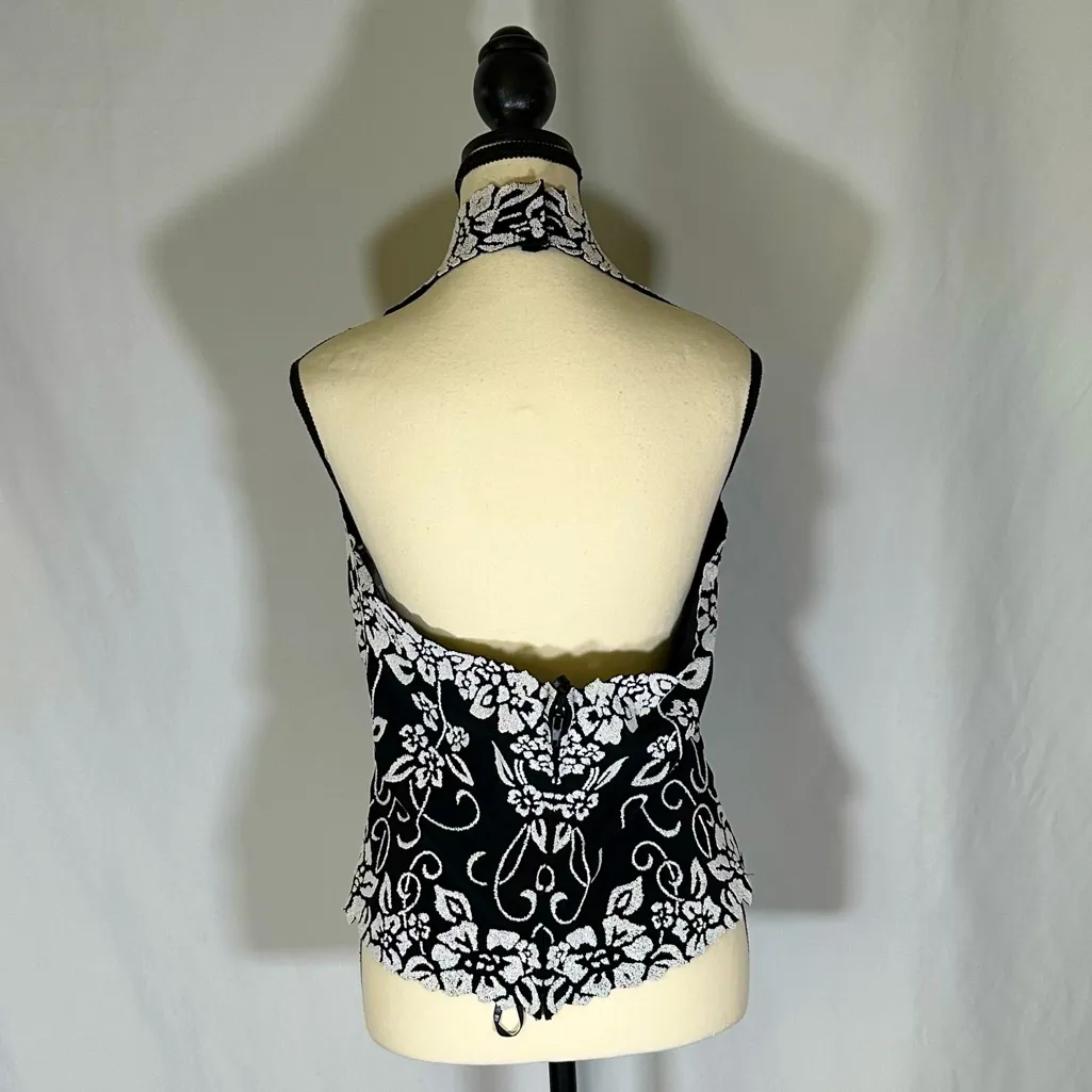 Tadashi Black Top Size L Beaded Halter Zipper Back Closure Formal  90s - Image 3