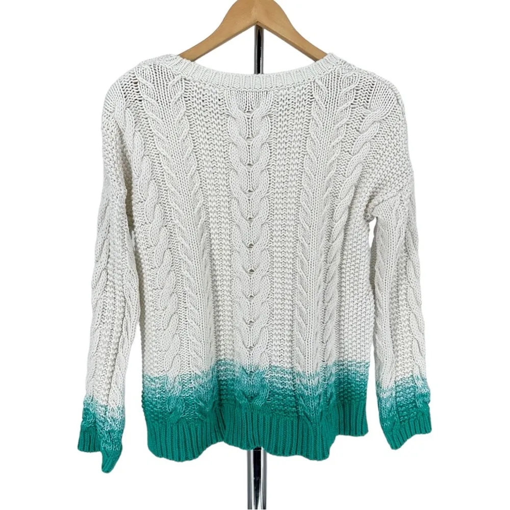 Tommy Bahama White Teal Ombré Dipped Long Sleeve Sweater Cable Knit size Medium - Image 9