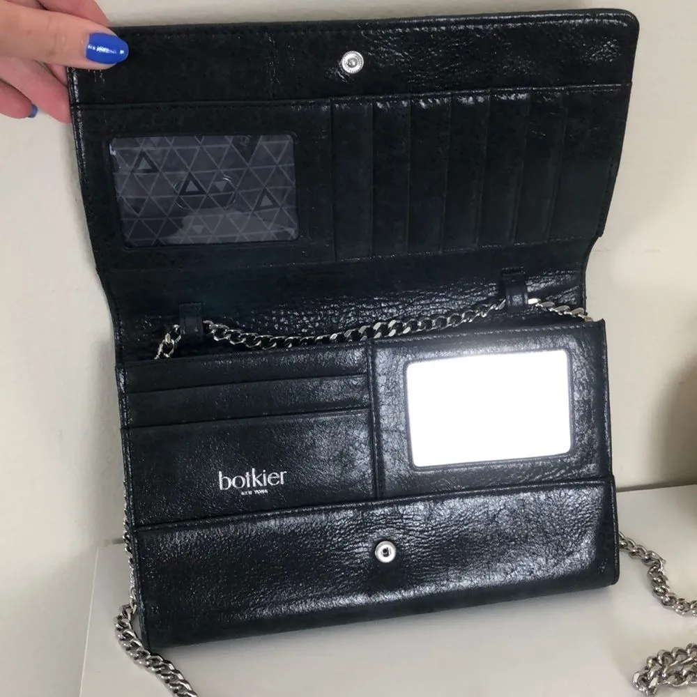 Botkier Black Leather Crossbody Silver Chain Zipper Accent Bag - Image 4