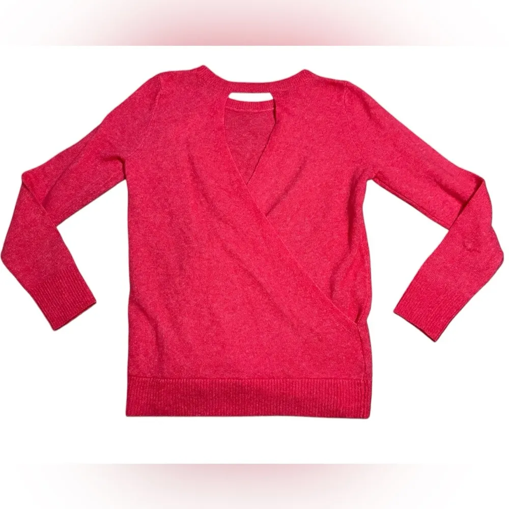 LOFT Hot Pink Open Back Faux Wrap Limited Edition Long Sleeve Sweater - Image 3