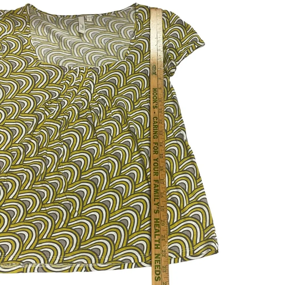 Fossil Womens Small Low Neckline Printed Top 100% Pima Cotton Shirt White Yellow - Image 3