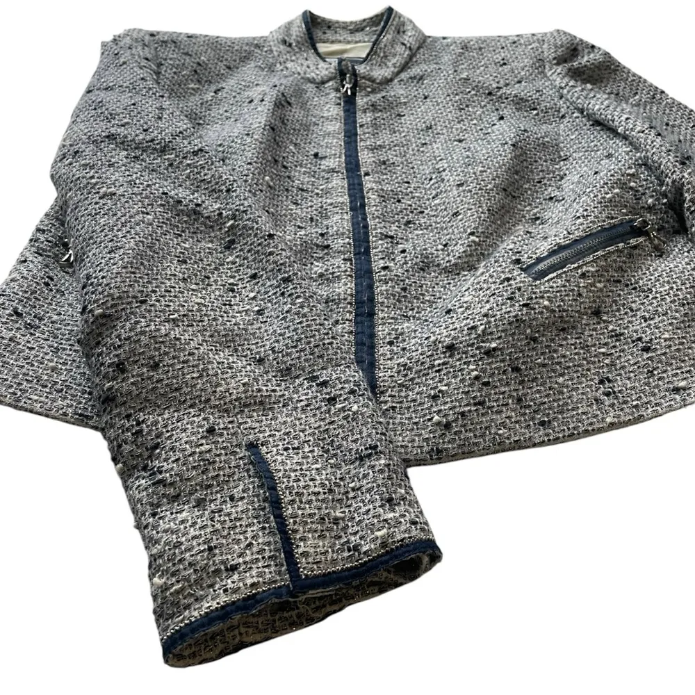 Magaschoni Tweed Blazer Jacket Navy Blue White Size 0 XS Italy Vintage formal - Image 5