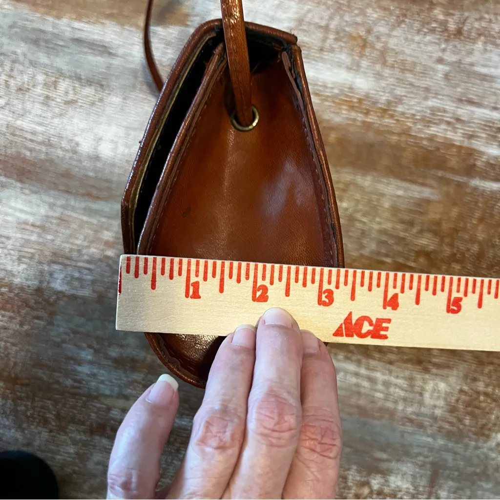 Vintage Moroccan EmilyAnn Tooled Leather Crossbody Small &lipstick Cover Brown - Image 15