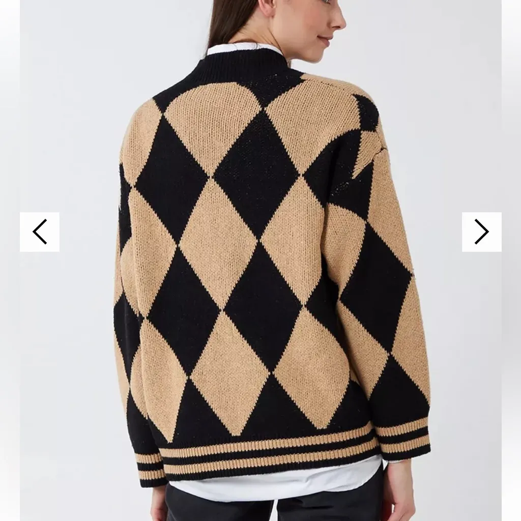 Wild Flower Black Tan Button Front Argyle Cardigan S/M - Image 11