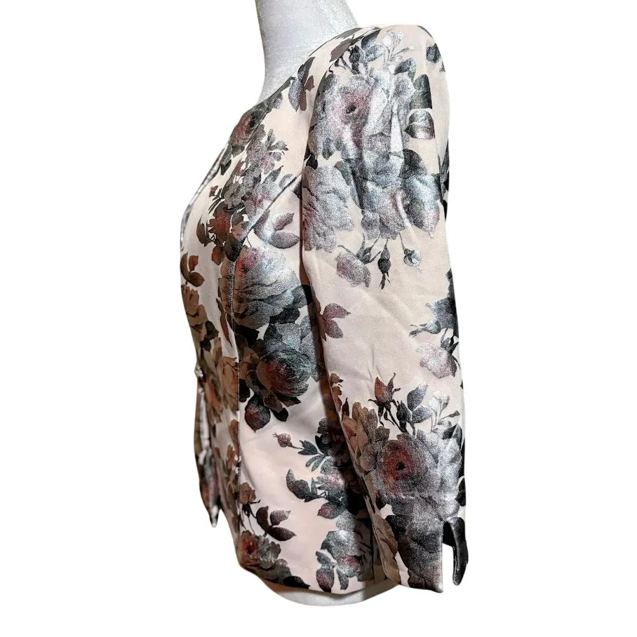 Jessica Howard Pink Floral Dressy Blazer w/ Rhinestone Clasp Petite Size 12 NWOT - Image 4