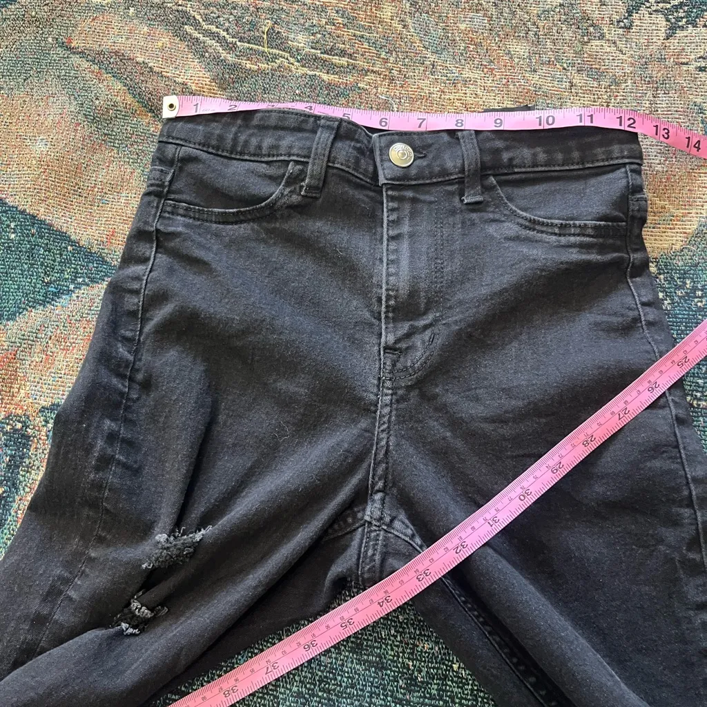H&M Divided High Rise Distressed Skinny Jeans Black Wash Stretch Denim Women’s 2 - Image 13