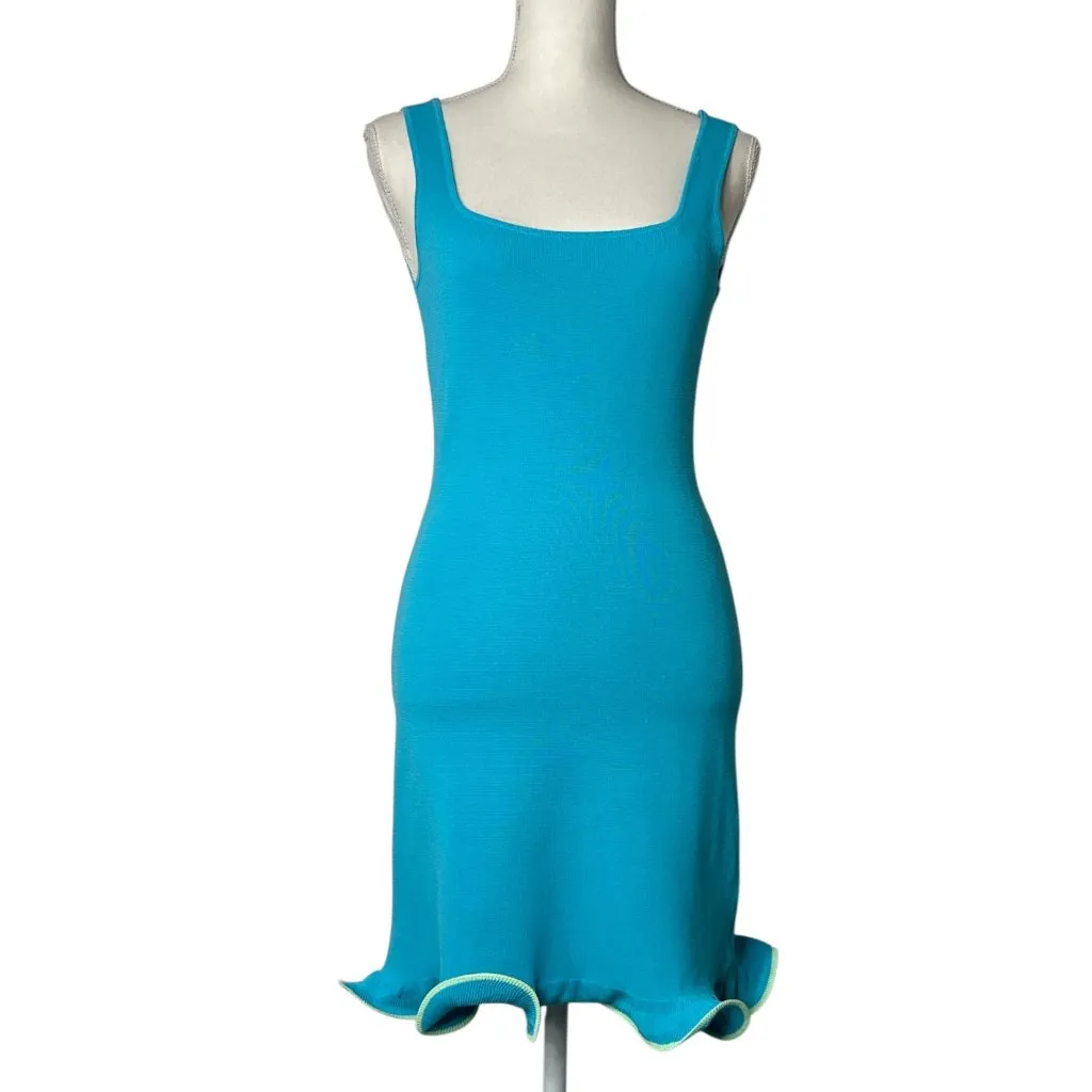 NIA x REVOLVE Dorian Dress in Turquoise New Womens Stretchy Ruffle Mini Green Size M - Image 4