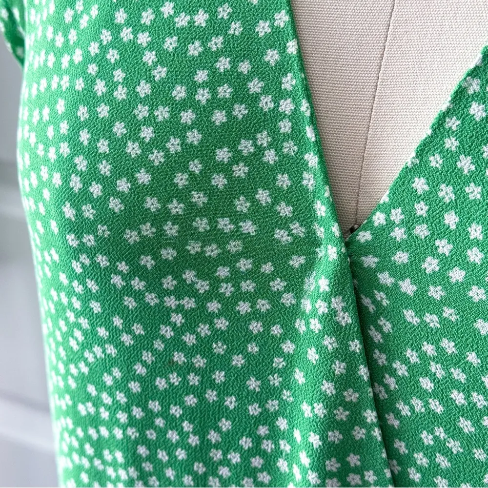 Reformation Dawn Green White Floral Short Sleeve Wrap Mini Dress Women’s Size XS - Image 9