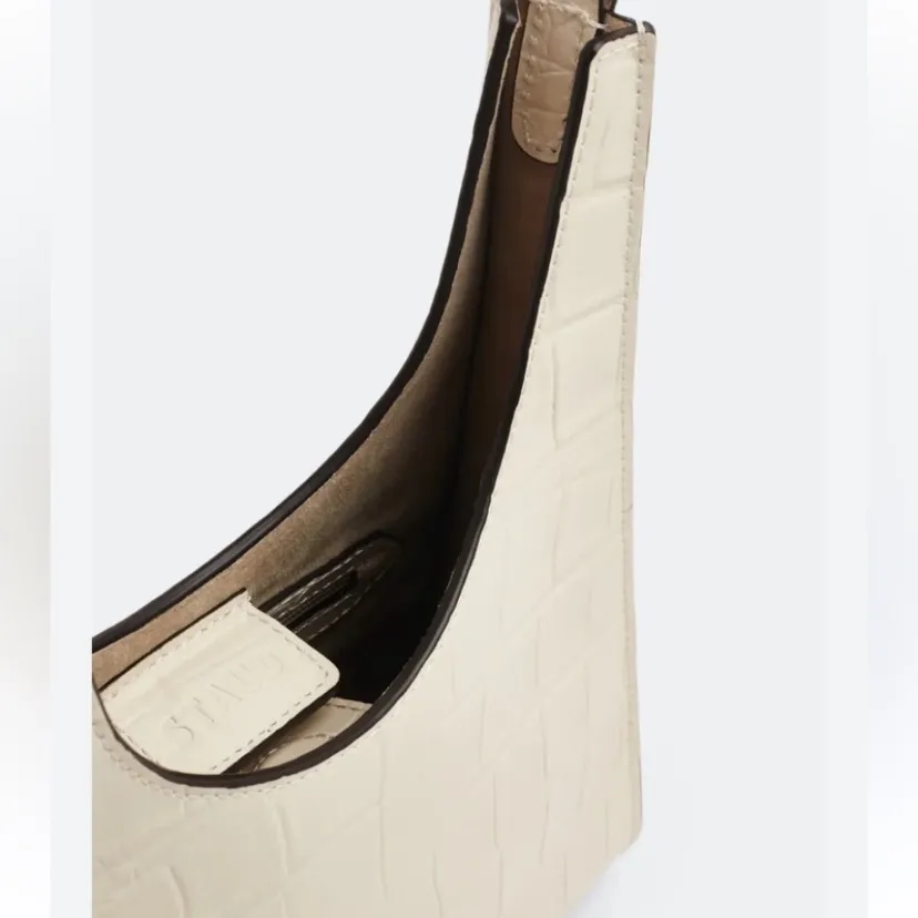 STAUD Rey Croc Embossed Calfskin Leather Shoulder Bag Cream Dust bag 325.00 NEW - Image 9
