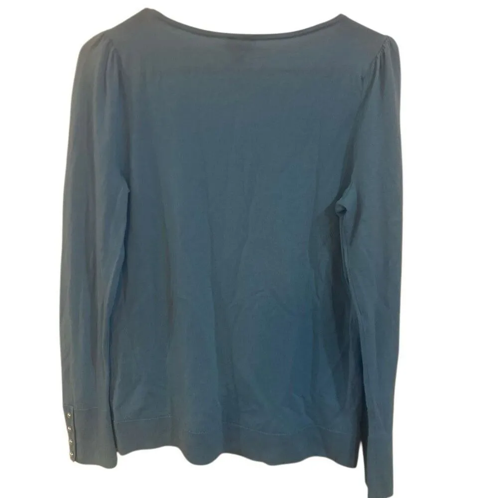 Talbots pure merino wool pearl button sleeves medium  long sleeve blue - Image 4