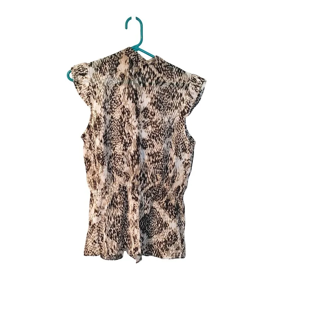 Alfani Size 10 Animal Print Blouse Neutral Color Frill Business Career Top - Image 2