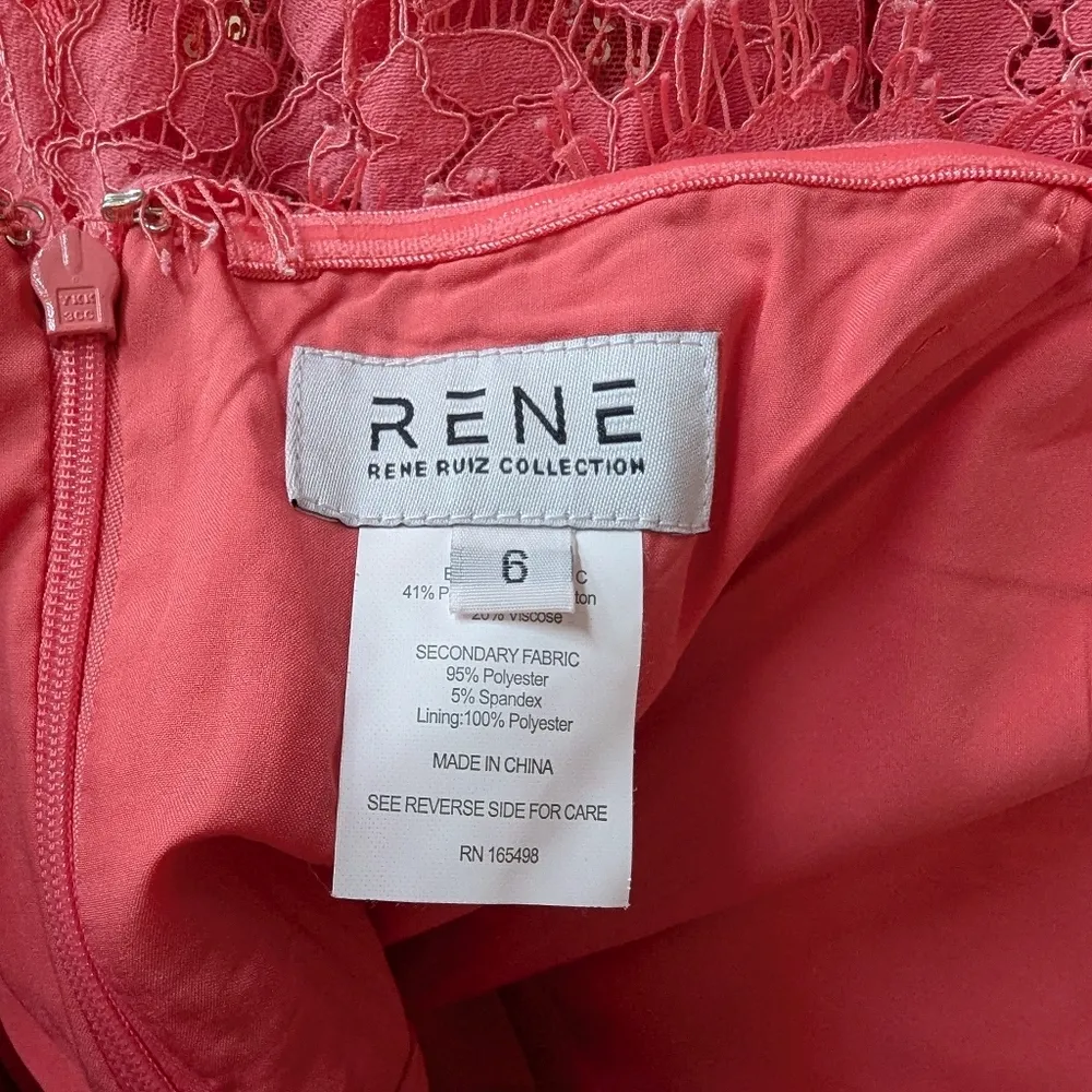 New Rene Ruiz Prom Dress Strapless Sweetheart Lace Gown Sequins Formalwear Pink Size 6 - Image 2