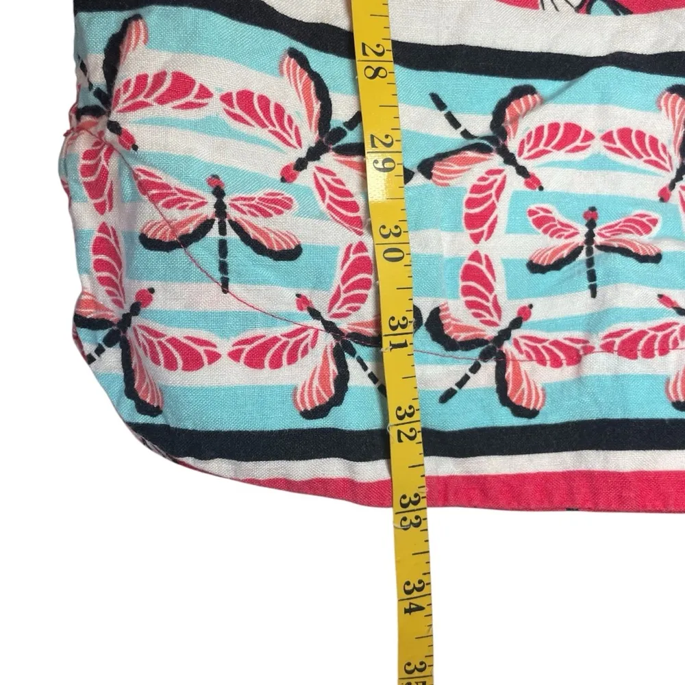 Crown‎ & Ivy Womens Dress Dragonfly Linen Blend Small Pink Blue Off Shoulder EUC - Image 8