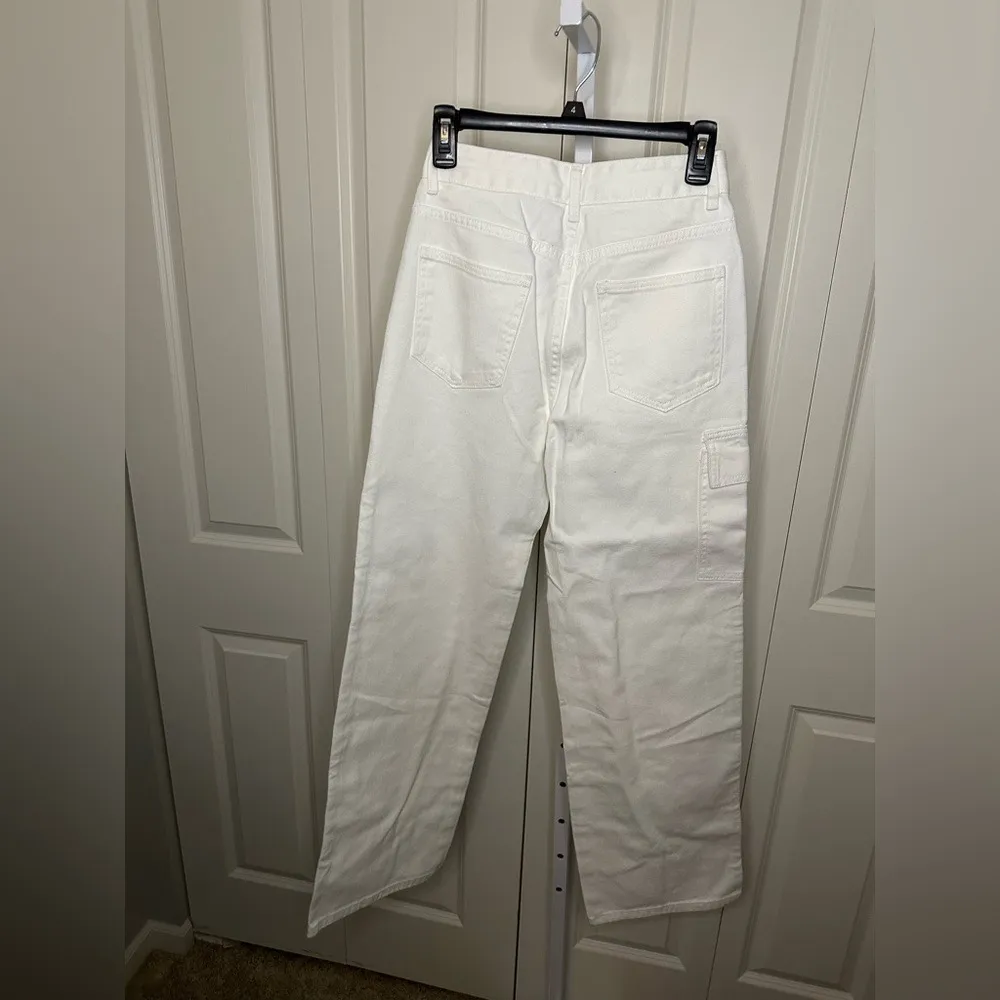 Ammense White Cargo Pants Straight Leg Utility Trousers XS Extra Small NEW - Image 4