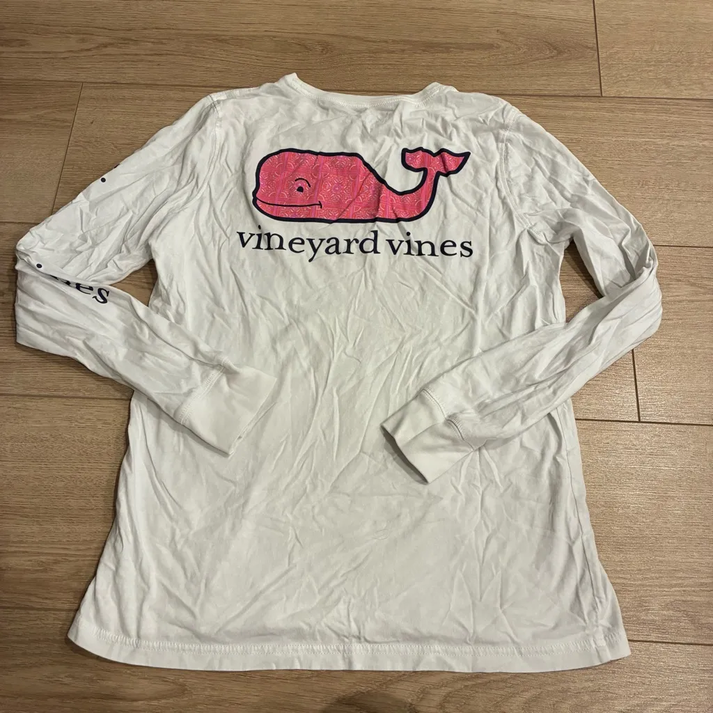 Vineyard Vines Women’s White Long Sleeve Cotton T-shirt Whale Size S - Image 2