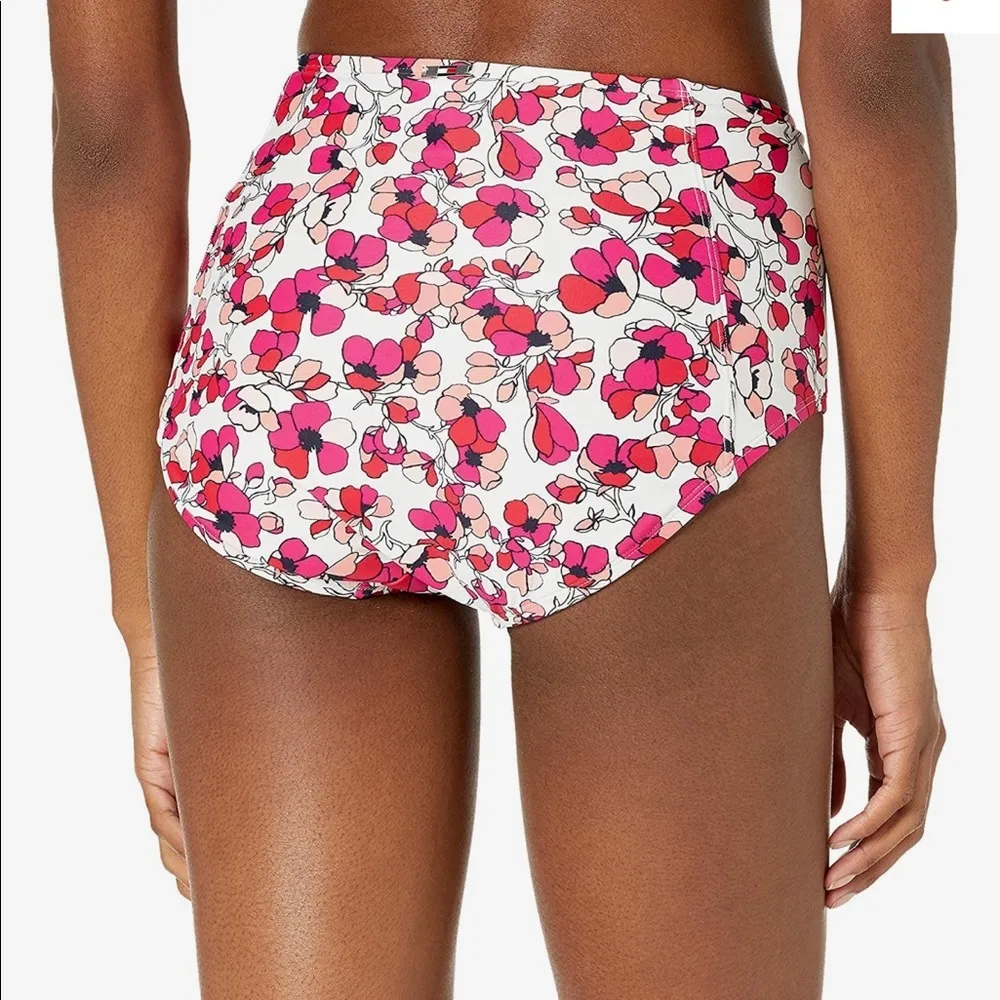 Tommy Hilfiger High Waisted Floral Pink Red White Swim Bikini Bottom Magenta - Image 6