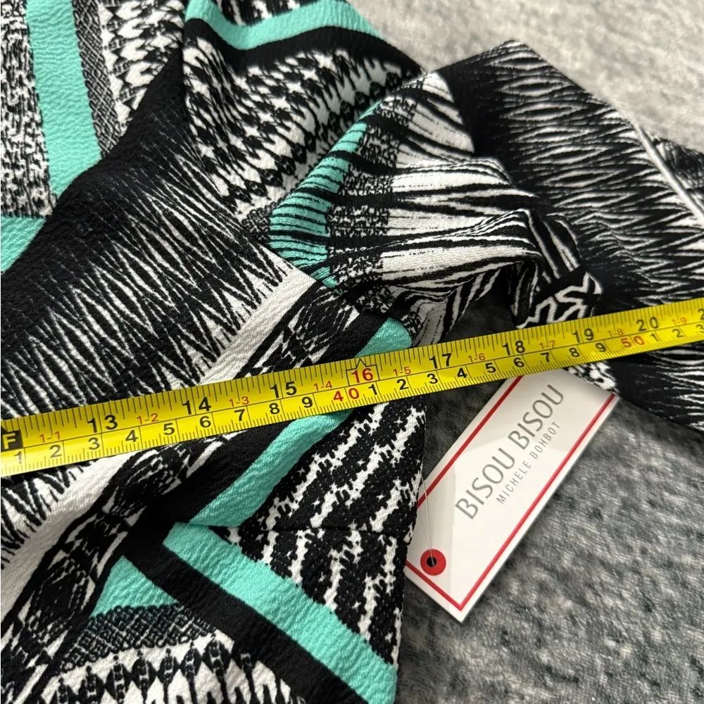 Bisou Bisou Black and Green Geometric Long Sleeve Dress Size 8 - Image 10