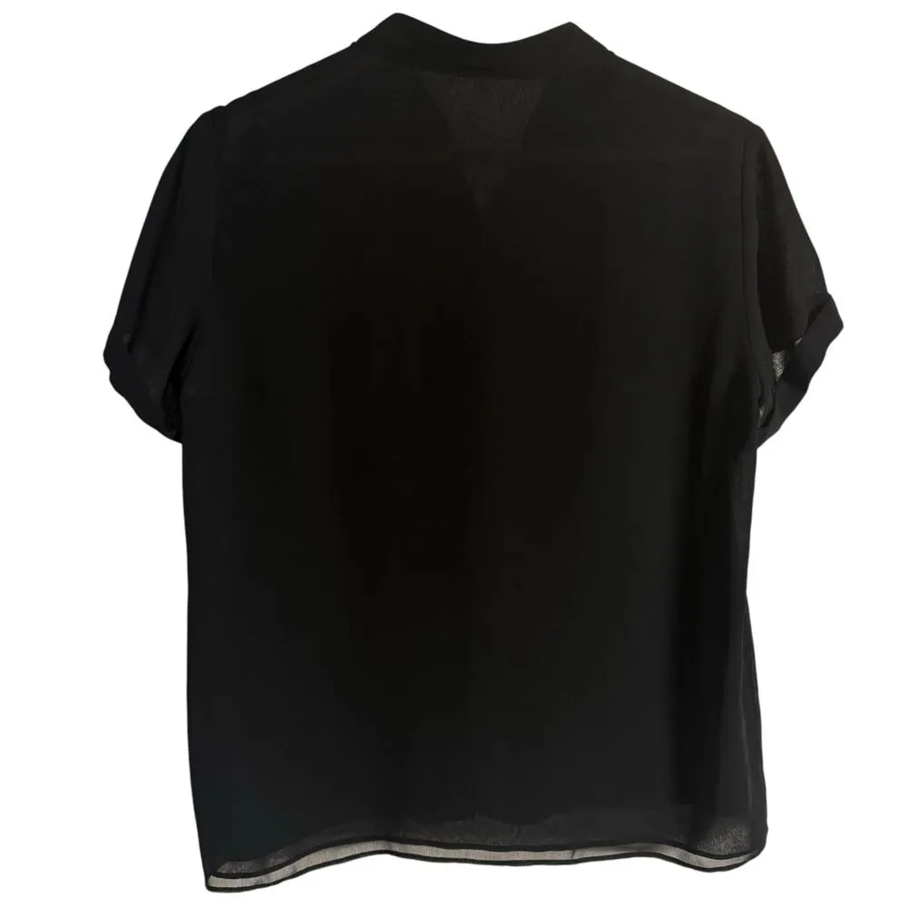 Alice + Olivia Sheer Black Short Sleeve Button Front Blouse Size Medium - Image 8