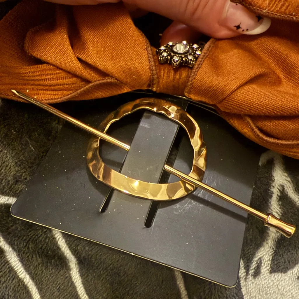Torrid Fall Autumn Brown Bow Barrette & Gold Hammered Hair Pin Accessory Set - Image 6