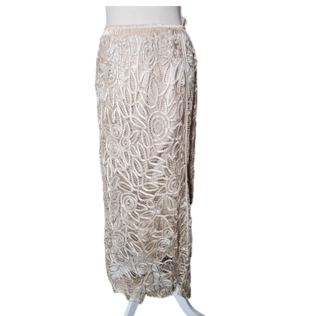 Soulmates Cream Lace embroidered Maxi Skirt handmade XLARGE BEIGE - Image 6