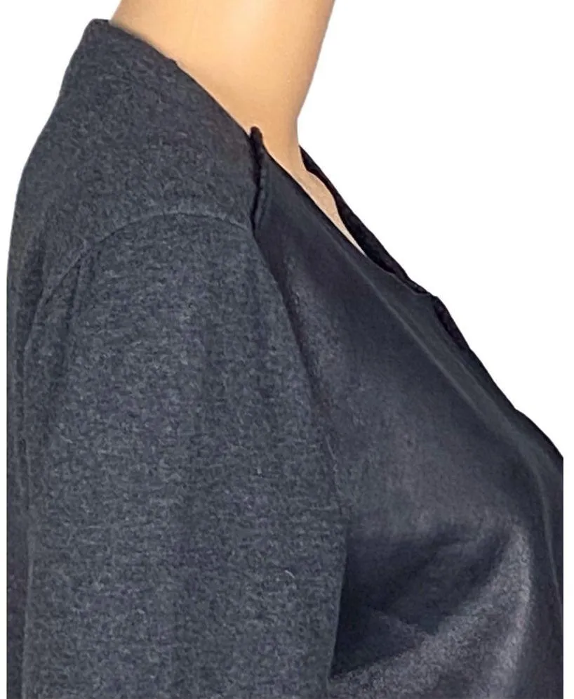 DYLAN ANTHROPOLOGIE dark grey fleece faux leather open jacket Pockets LARGE EUC - Image 5