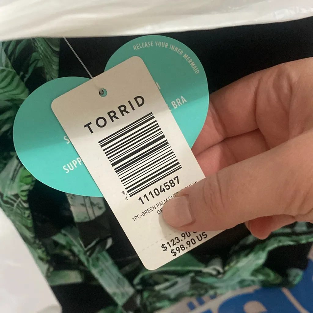 Torrid Vixen Green Palm cutout mesh detail push-up padded bra one piece swimsuit - Image 13