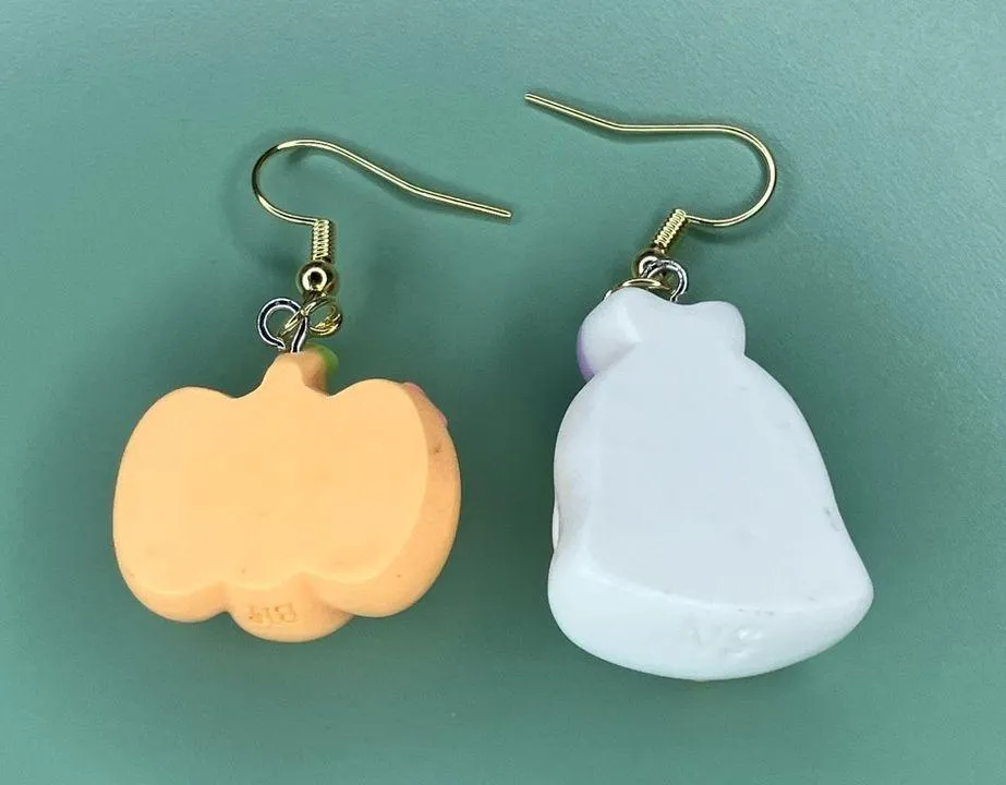 Cute Handmade Mismatch Halloween Pumpkin and Ghost Earrings Orange - Image 2