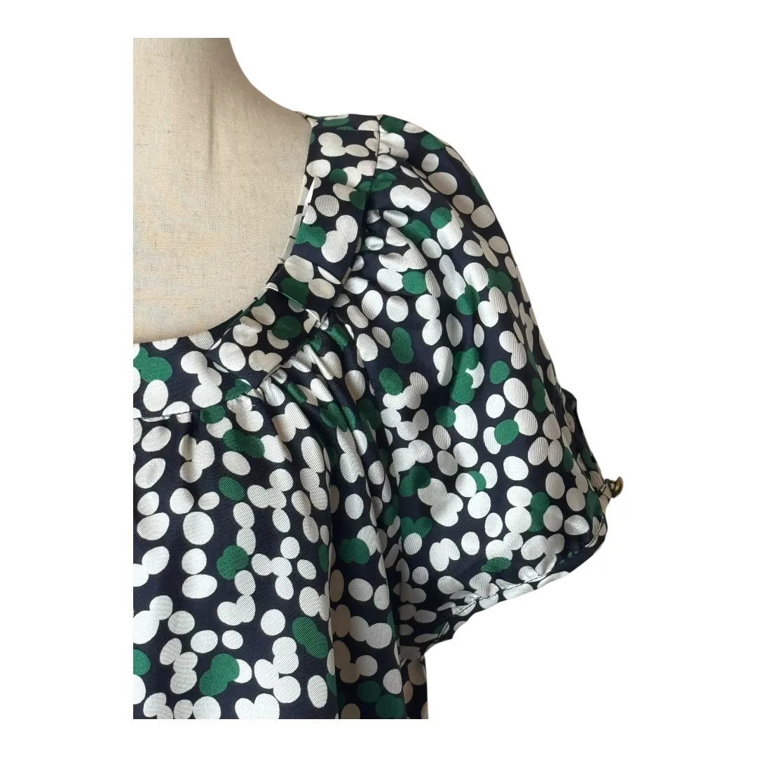 Melly M Dress Women Small Navy Blue Ivory Polka Dot Silk Puff Sleeve Mini Luxury - Image 6